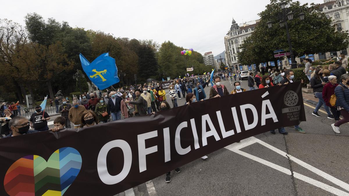 Los partidarios de la cooficialidad del asturiano se manifiestan en Oviedo