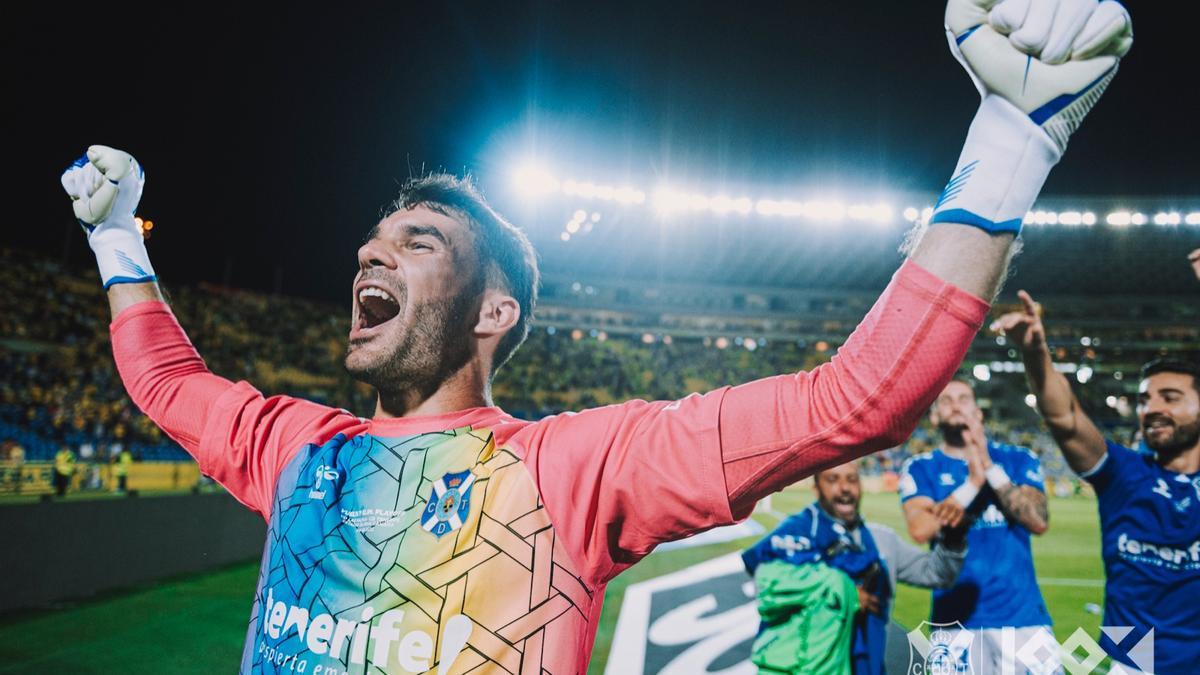 Juan Soriano, al término del encuentro contra la UD Las Palmas en Gran Canaria.