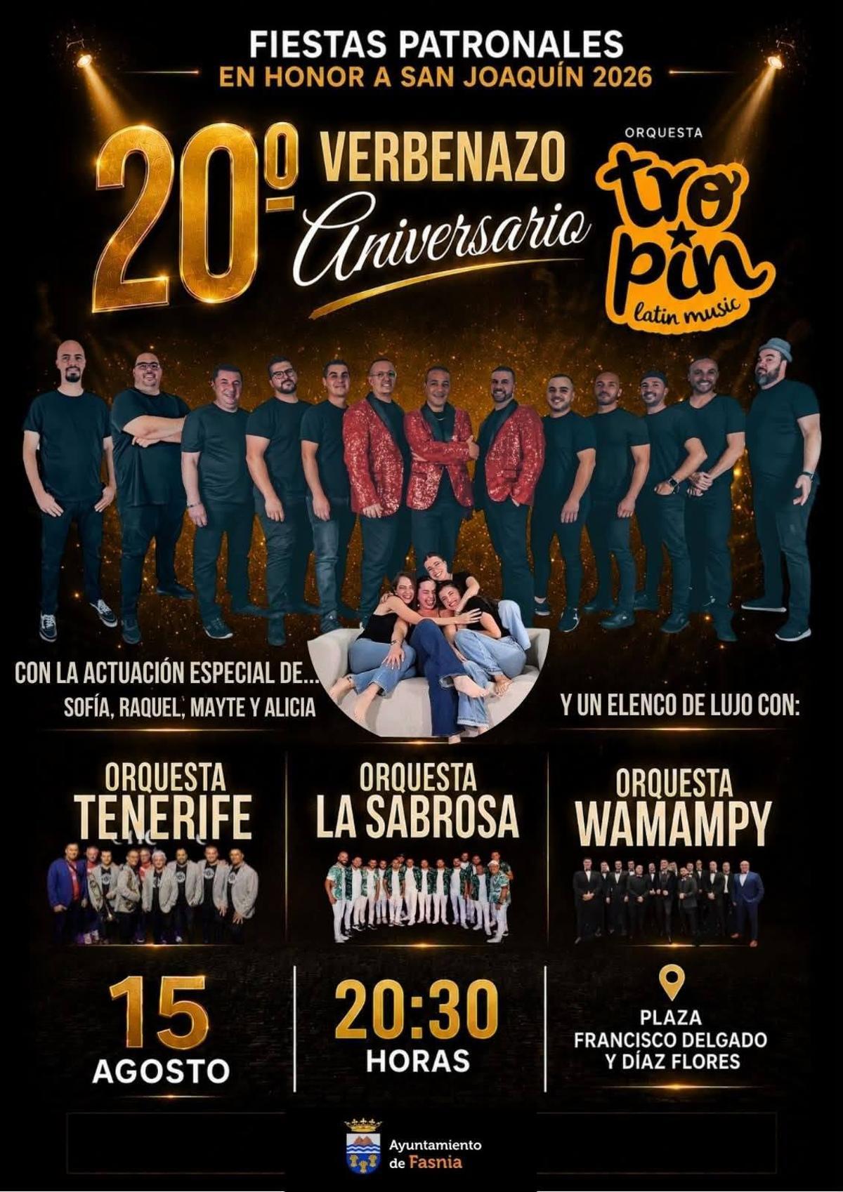 Cartel del 20 aniversario de la orquesta Tropin.
