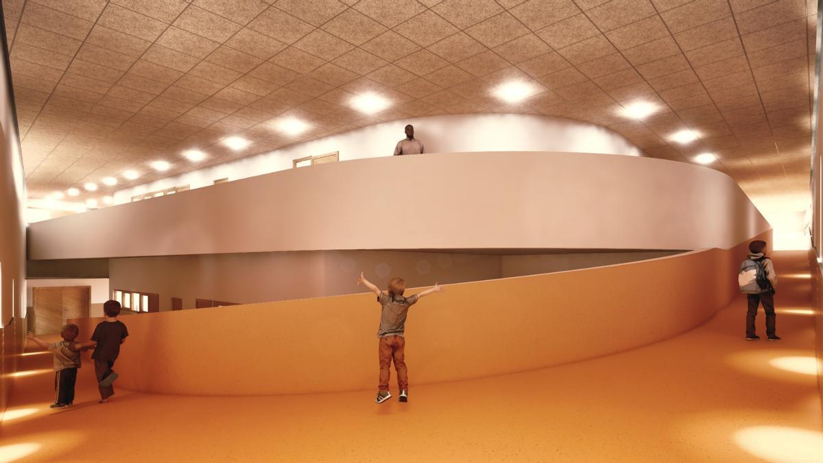 Recreación virtual del interior del futuro centro escolar.