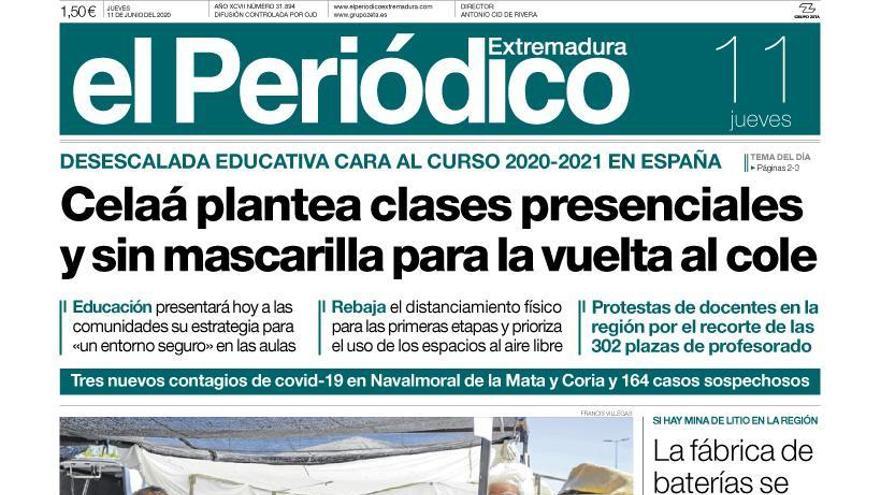 Esta es la portada de EL PERIÓDICO EXTREMADURA correspondiente al día 11 de junio del 2020