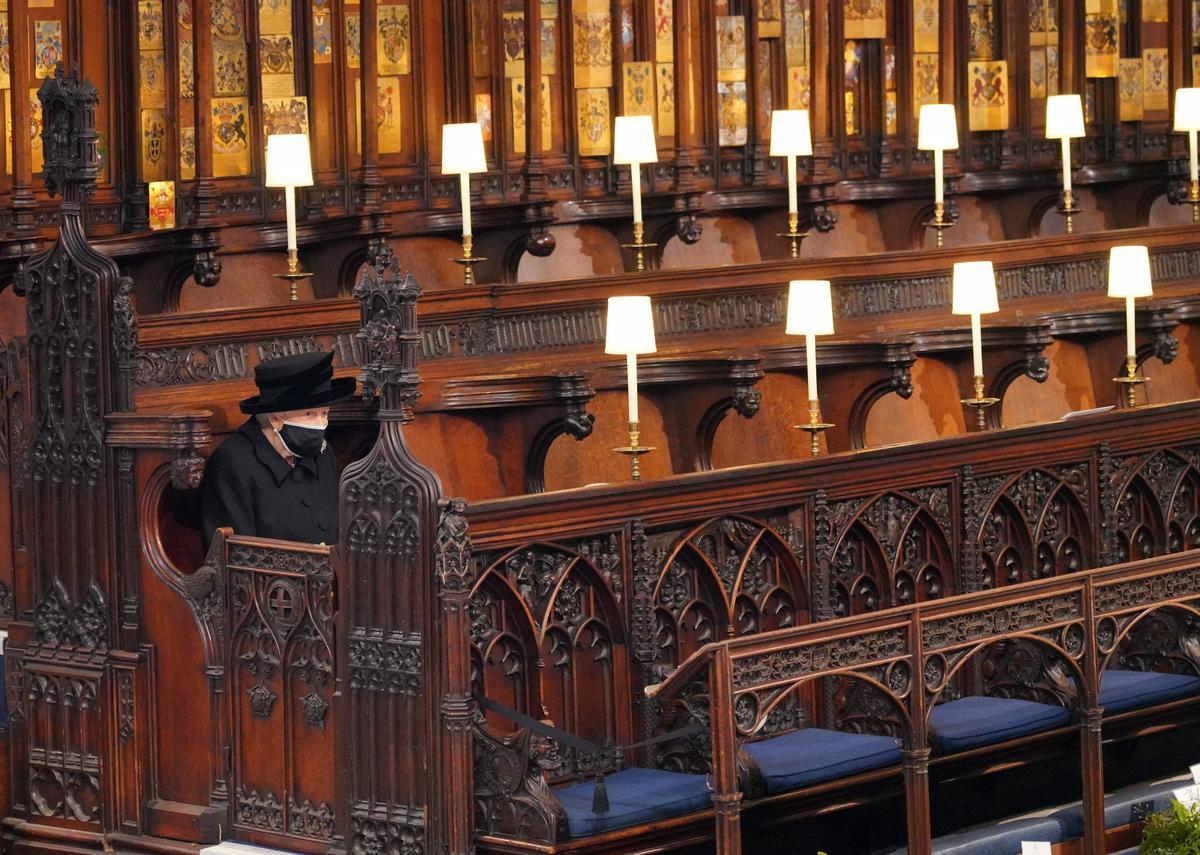 17/4/2021. Isabel II de Inglaterra, durante el funeral por la muerte de su marido, el duque de Edimburgo.