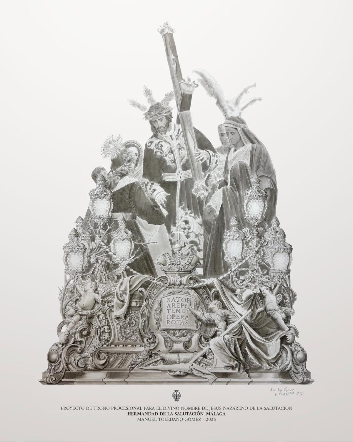 Imagen frontal del proyecto de Manuel Toledano para el trono del Nazareno de la Salutación, presentado este martes.