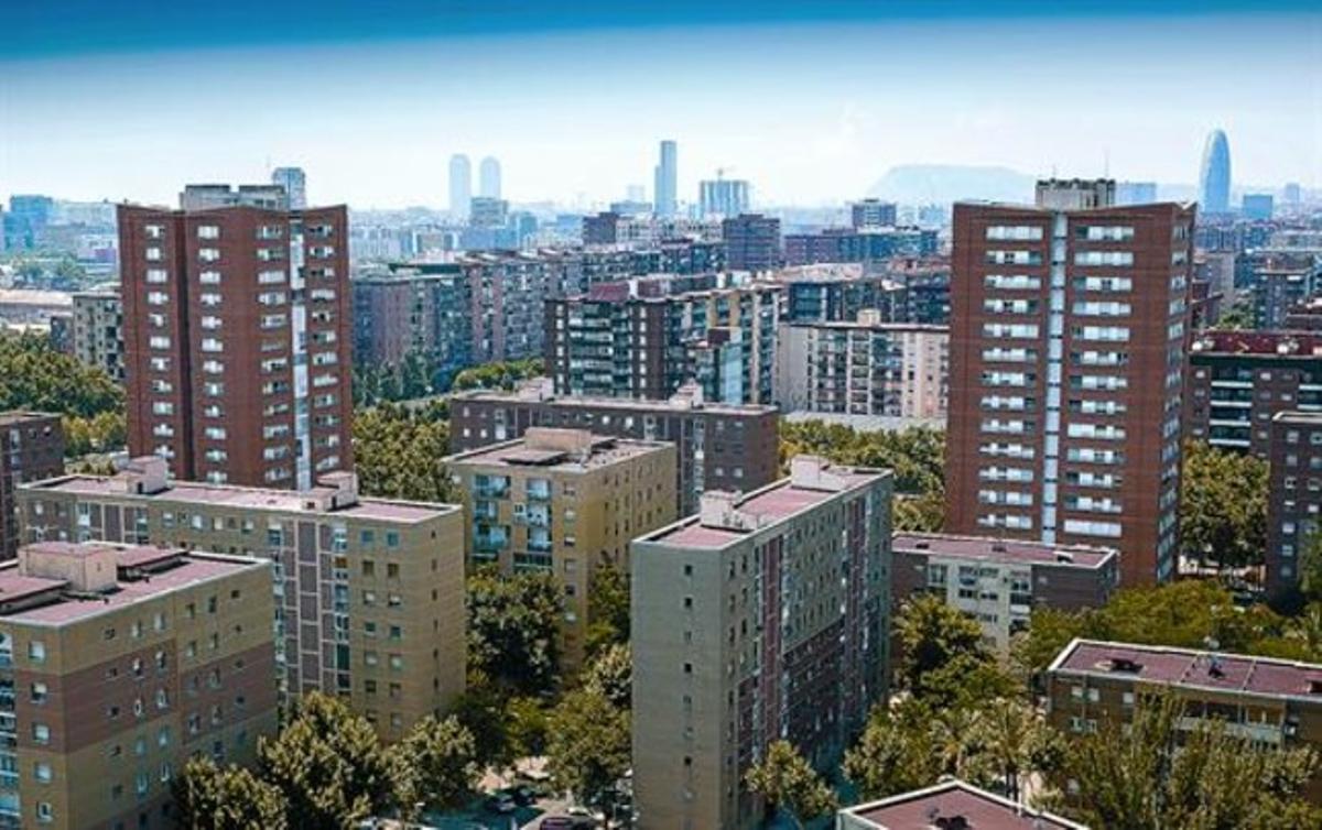 Dues de les tres torres amb acabat de totxo que l’Incasòl va construir al barri de la Pau a finals dels 90, ahir. Als laterals, la zona danyada. Dues de les tres torres amb acabat de totxo que l’Incasòl va construir al barri de la Pau a finals dels 90, ahir. Als laterals, la zona danyada.