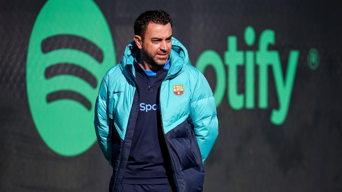 Xavi, en un entrenamiento del Barça