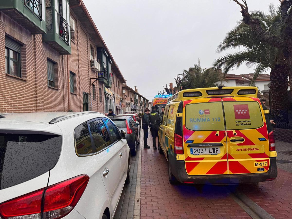 Ambulancia tras la agresión a la mujer de 30 años en su casa en Sevilla la Nueva.