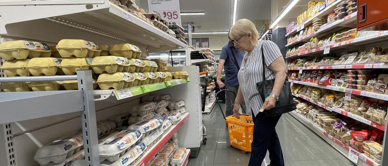 UNA MUJER HACE LA COMPRA EN EL INTERIOR DEL SUPERMERCADO.