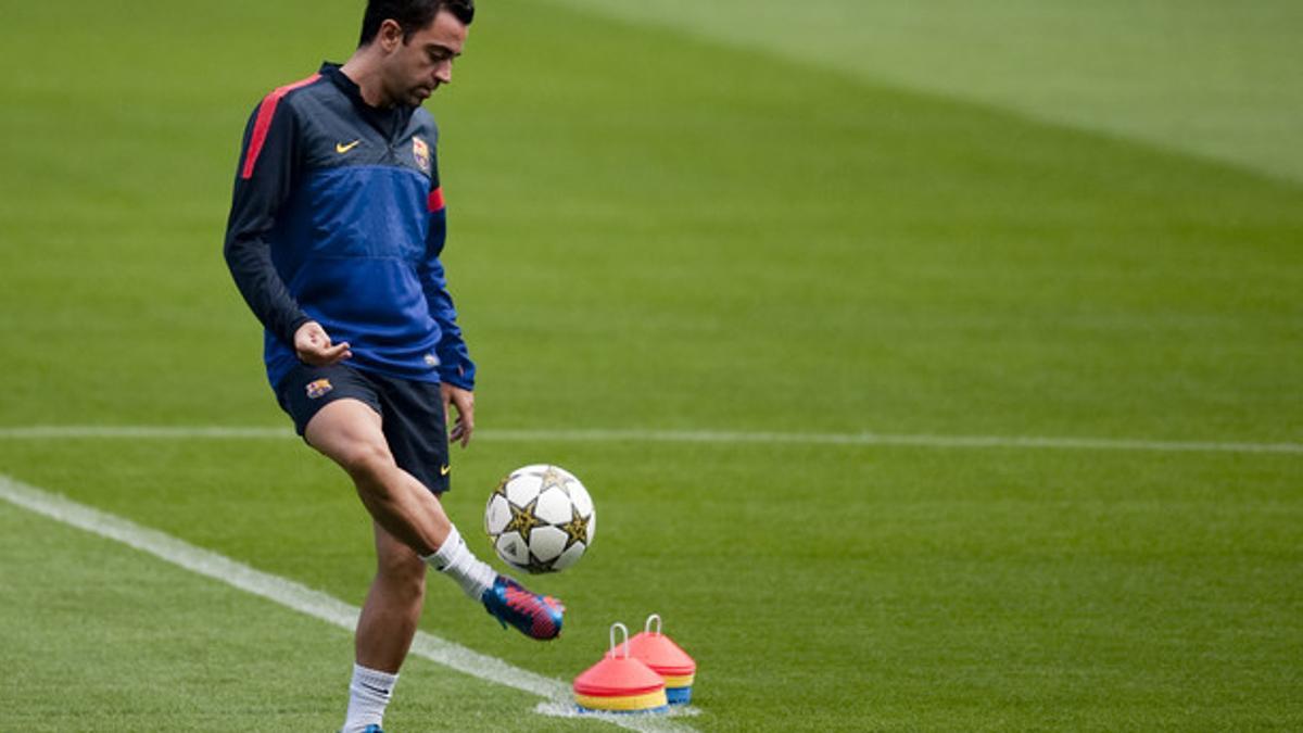 Xavi, en un entrenamiento del Barça.