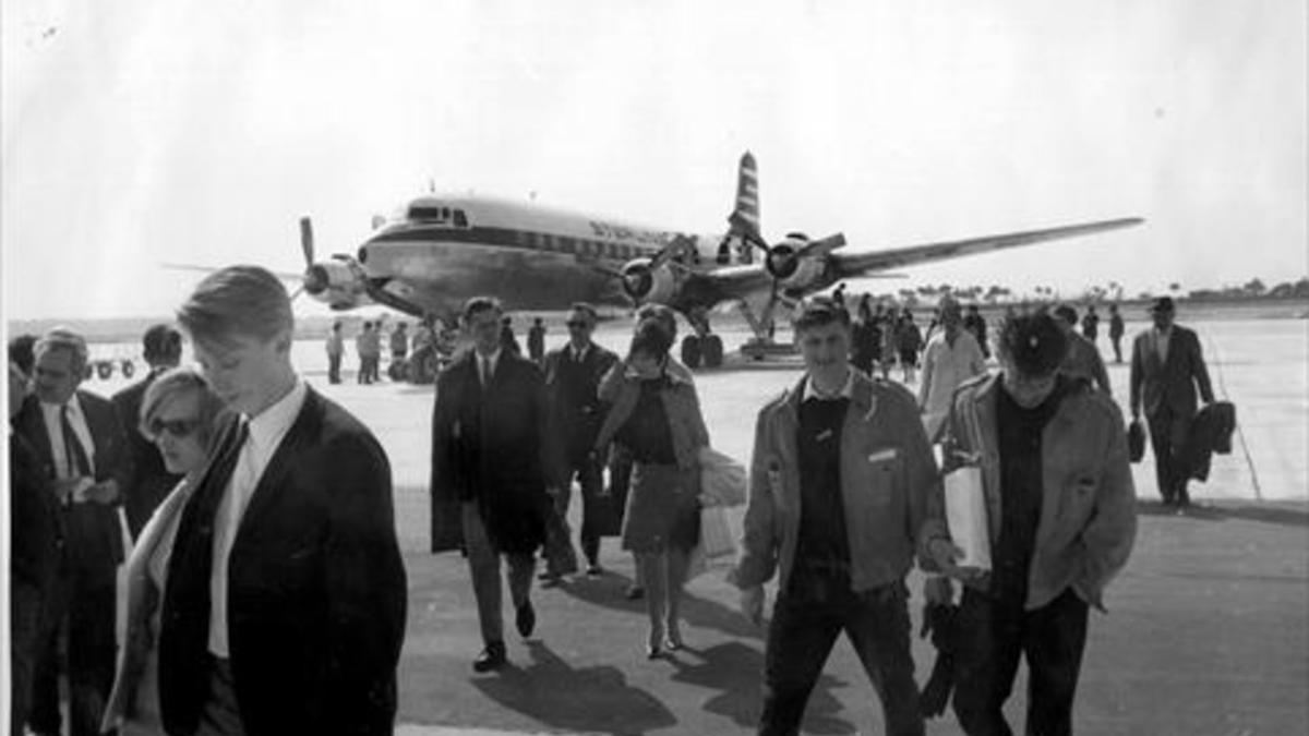 Primer vuelo internacional en el aerpuerto de Girona, procedente de Dinamarca, en 1967.