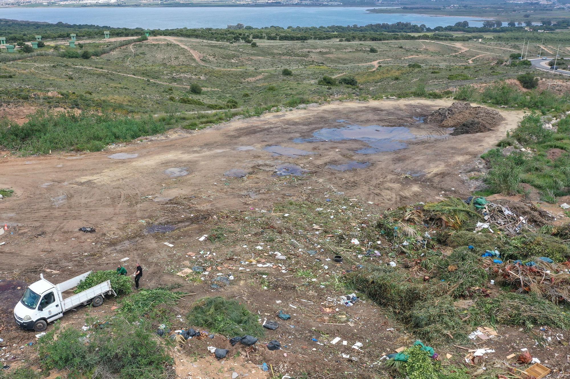 Torrevieja usa el parque abandonado del Alto de la Casilla como vertedero de toneladas de podas y algas