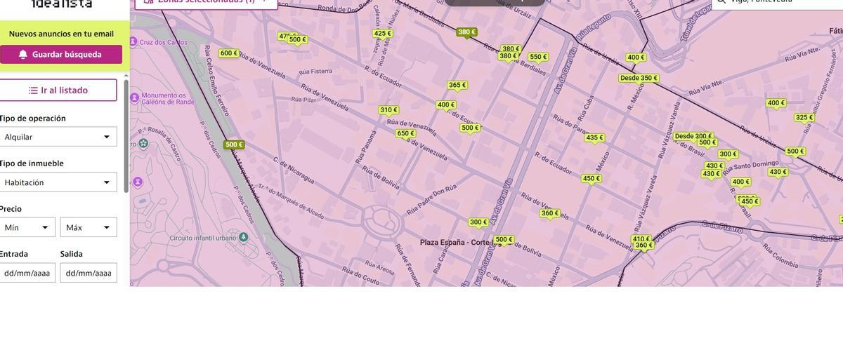 Precios de las habitaciones compartidas en la zona centro de vigo