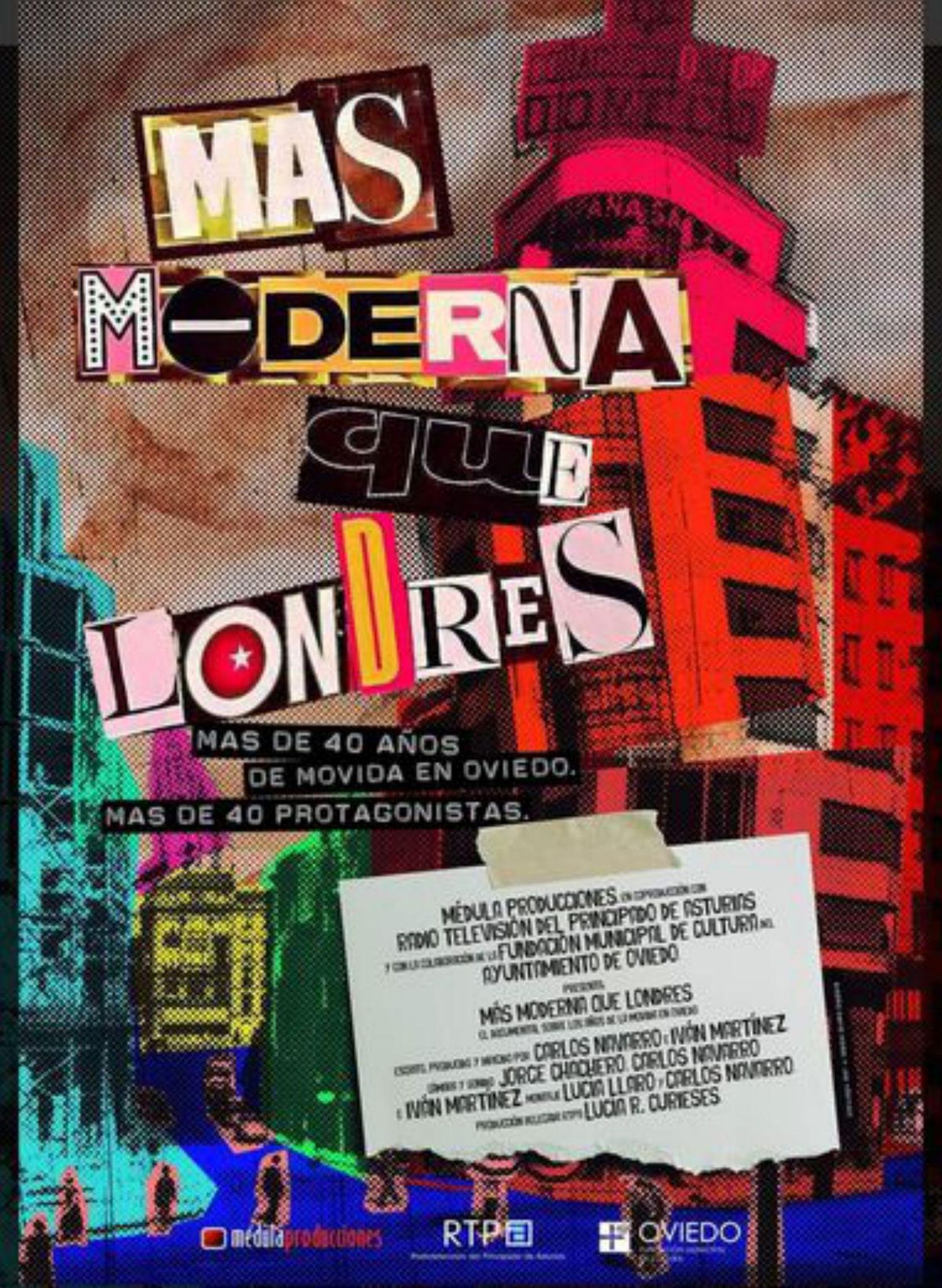 Arriba, el cartel de “Más moderna que Londres”, debajo, dos capturas del documental. |