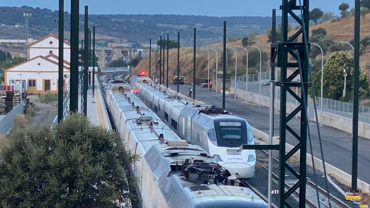 Dos trenes en la estación de Plasencia.
