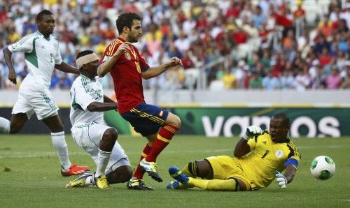 Spain's Fabregas misses a scoring opportunity during their Confederations Cup Group B soccer match against Nigeria at the Estadio Castelao in Fortaleza