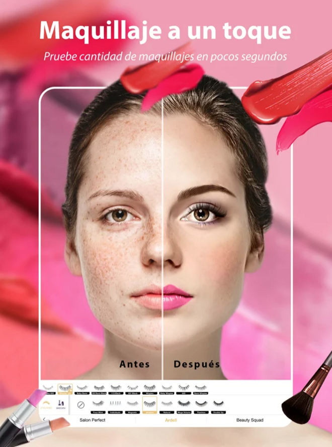 Pruebas de maquillaje en la app Perfect 365