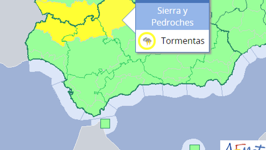 Aviso amarillo por tormentas en la sierra y Los Pedroches