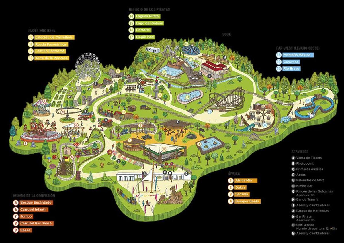 Plano del parque de atracciones Magikland.