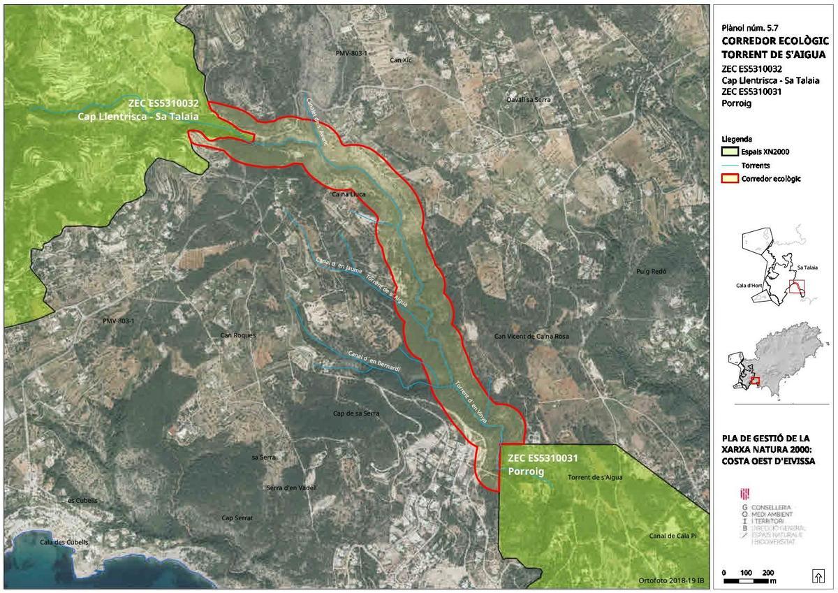 Plano de la zona que abarcará el corredor ecológico entre Porroig y Cap Llentrisca-sa Talaia.