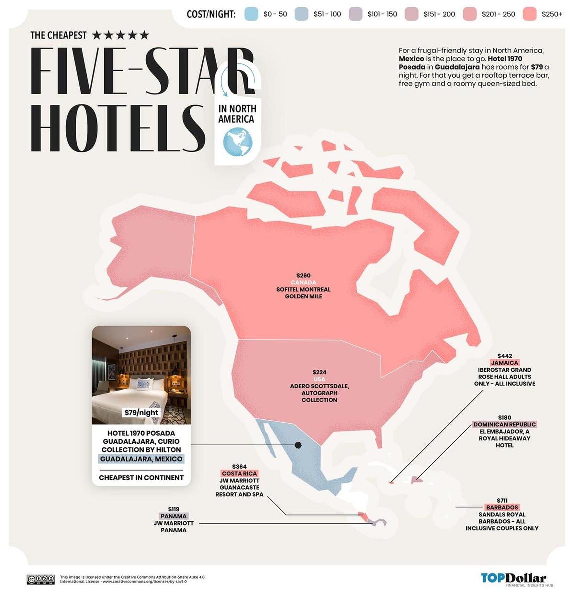Mapa hoteles 5 estrellas más baratos del mundo