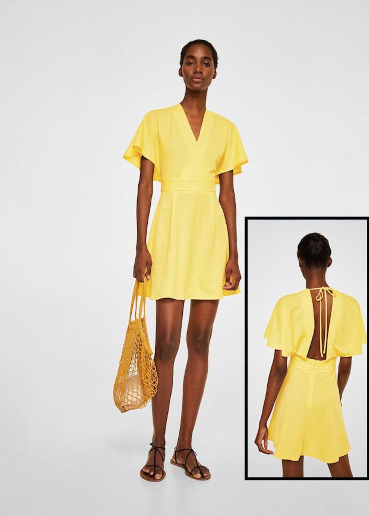 Vestido amarillo de Mango con espalda al descubierto