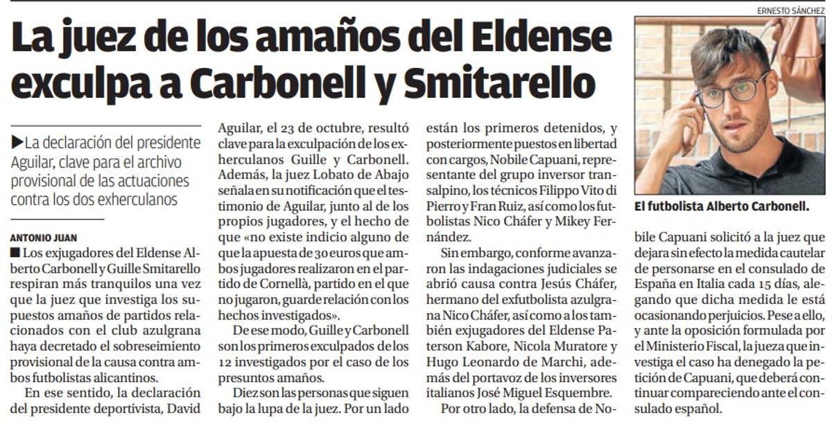Recorte de INFORMACIÓN del 4 de noviembre de 207, sobre la exculpación de Carbonell y Guille.