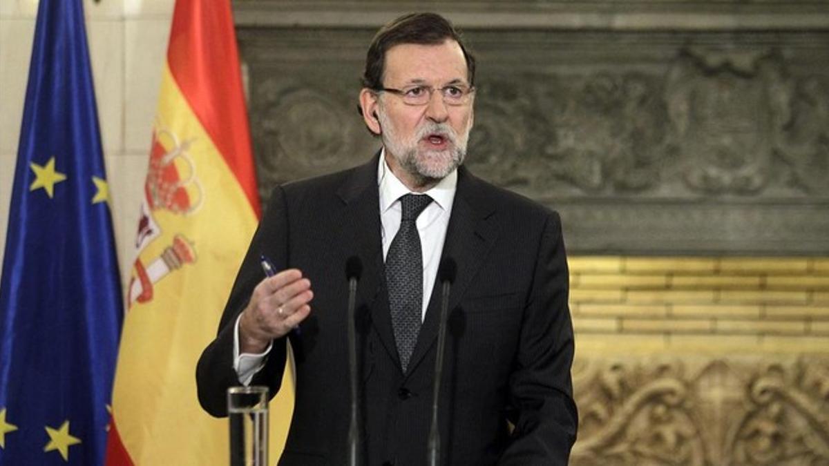 El presidente del Gobierno, Mariano Rajoy, en la rueda de prensa que ha ofrecido en Atenas.