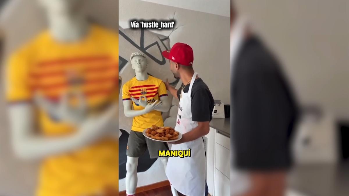 La última ocurrencia del padre de Lamine: Un maniquí de su hijo frente a su mural