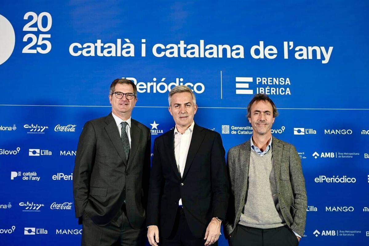 Barcelona 24.11.2025. Sociedad. Gala Català de l’any 2025. De izda a dcha., Joan Roca, Roca Junyent, Victor Font, candidato a la presidencia del FC Barcelona y Xavier Aguilar, grupo Constant. Fotografía de Jordi Cotrina