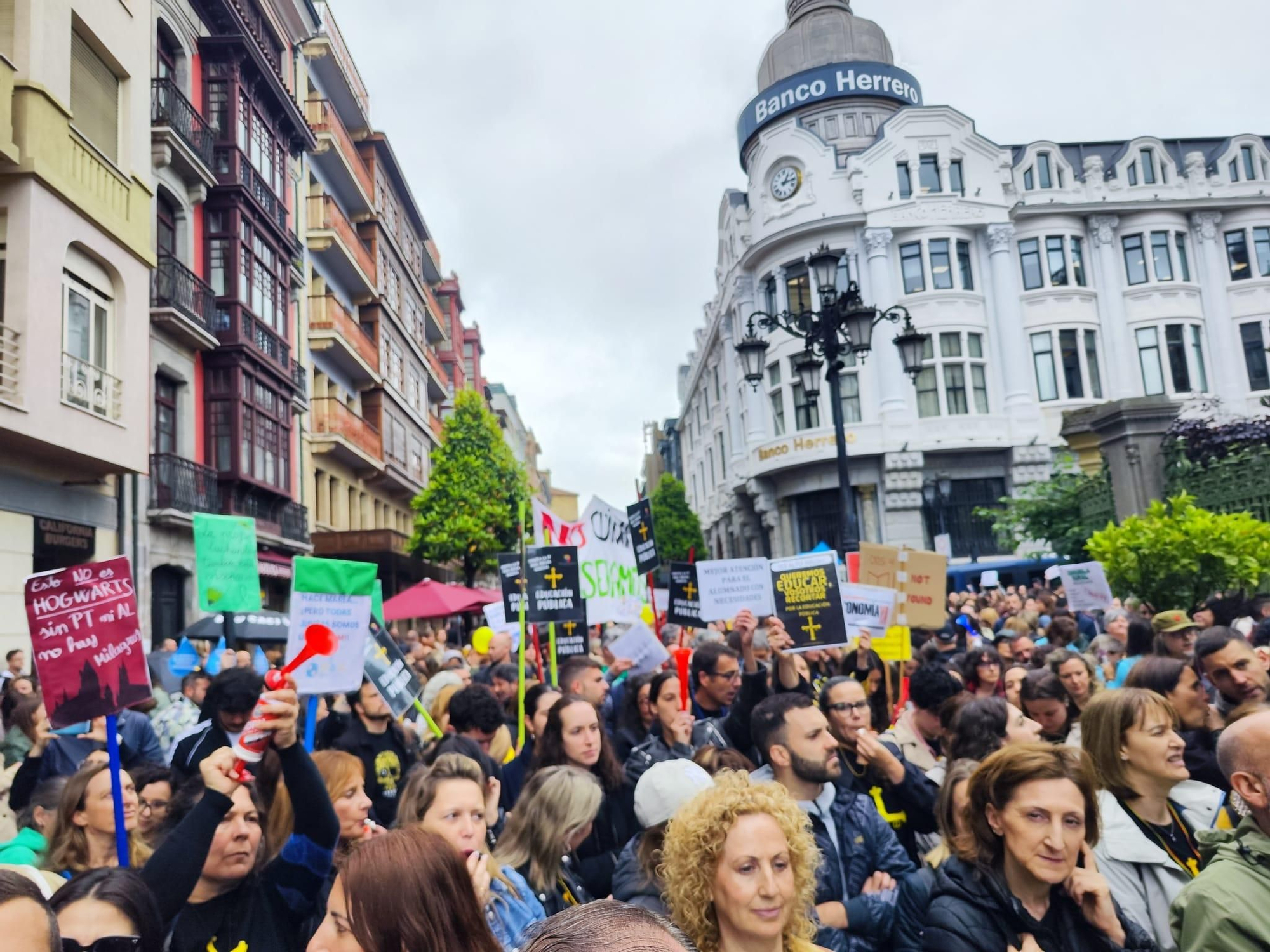Manifestantes docentes en la Junta General.