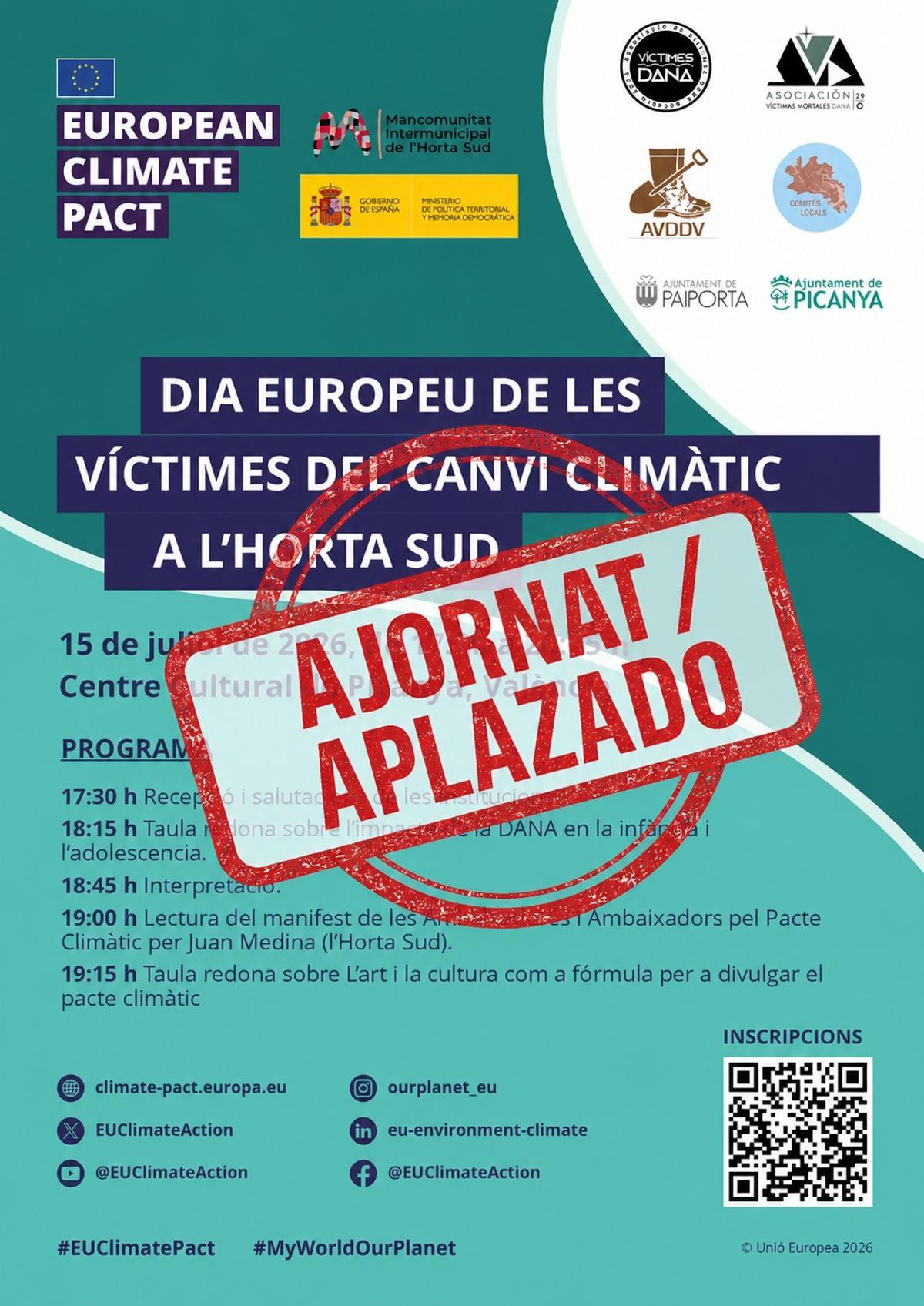 Cartel que informa del aplazamiento de la conmemoración.