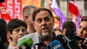 El presidente de ERC, Oriol Junqueras, este viernes en la manifestación del 1 de mayo.