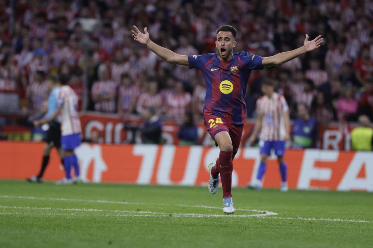 Eric García celebra el segundo gol blaugrana ante el Atlético de Madrid