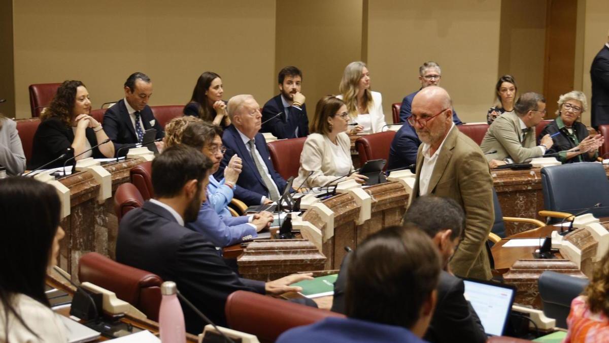 Álvarez-Castellanos pasa por delante de José Ángel Antelo, de Vox, tras jurar el cargo.