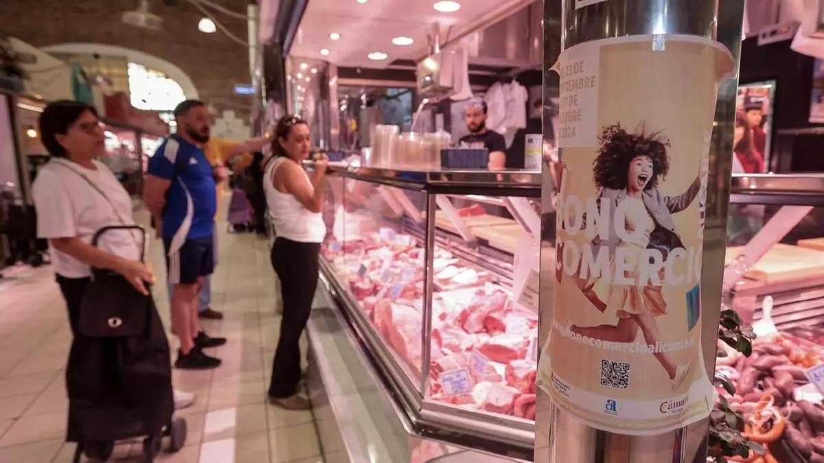 Cartel de la campaña del bono comercio en el Mercado Central de Alicante