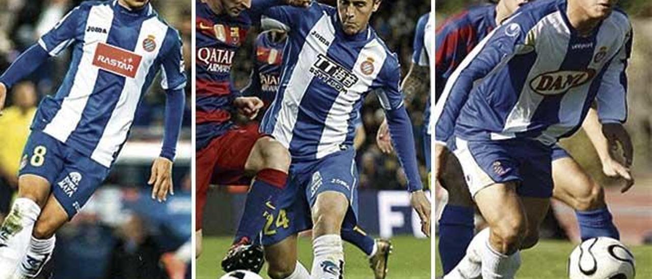 Salva Sevilla (izq), Antonio RaÃ­llo (centro) y Marc Pedraza, en su etapa como blanquiazules. espanyol