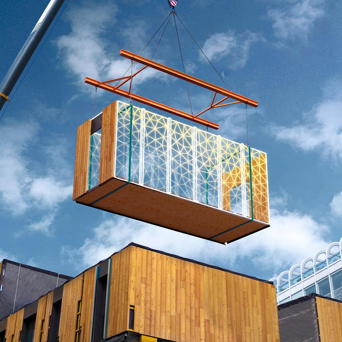 Imagen de archivo de la construcción de una vivienda idustrializada