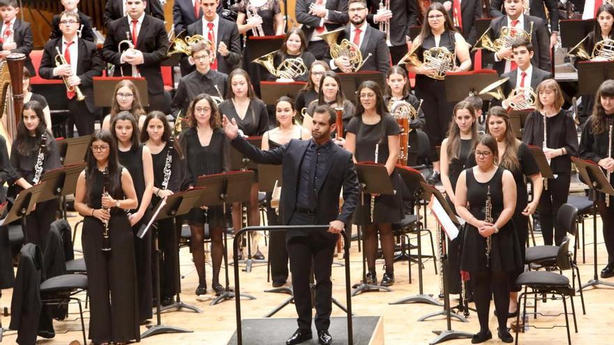 La Banda de Música de Vilatuxe, durante su actuación en el Auditorio de Galicia.