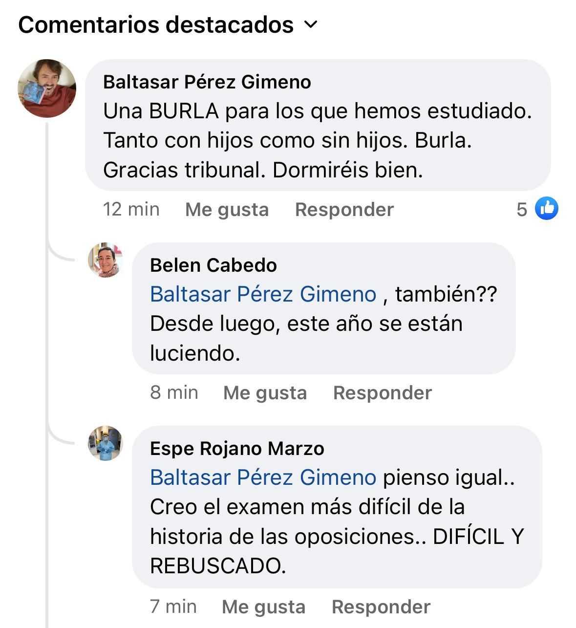 Varios comentarios de enfermeros en un grupo de Facebook.