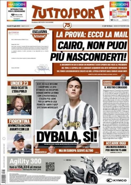 Portada TUTTOSPORT viernes 31 julio 2020