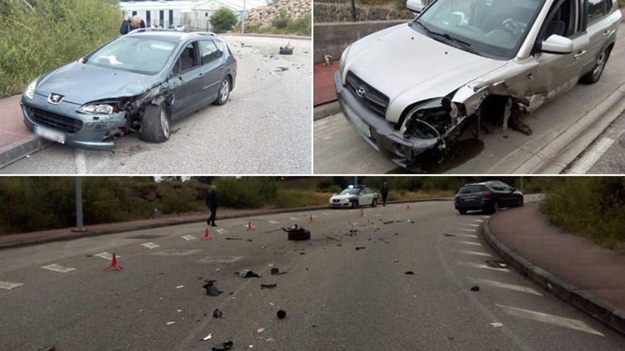 Los dos coches accidentados en el polígono de Veigadaña. // FdV