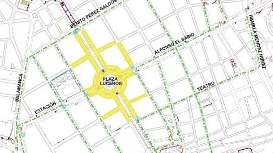 Mapa de la zona afectada por las mascletás de Luceros