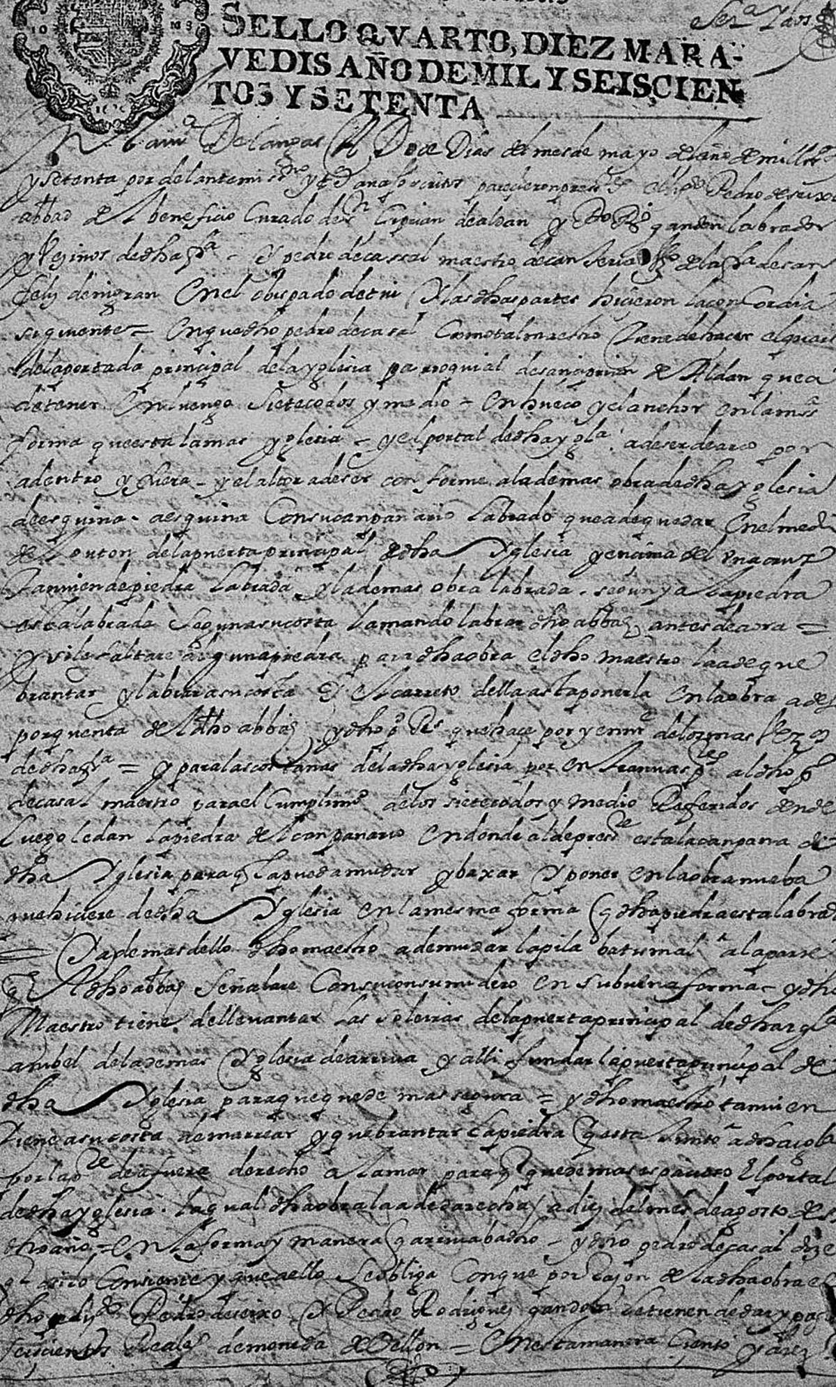 O contrato da reforma da fachada, asinado no ano 1670, como figura no encabezamento, feito polo escribán Juan Fernández Rodríguez. | //