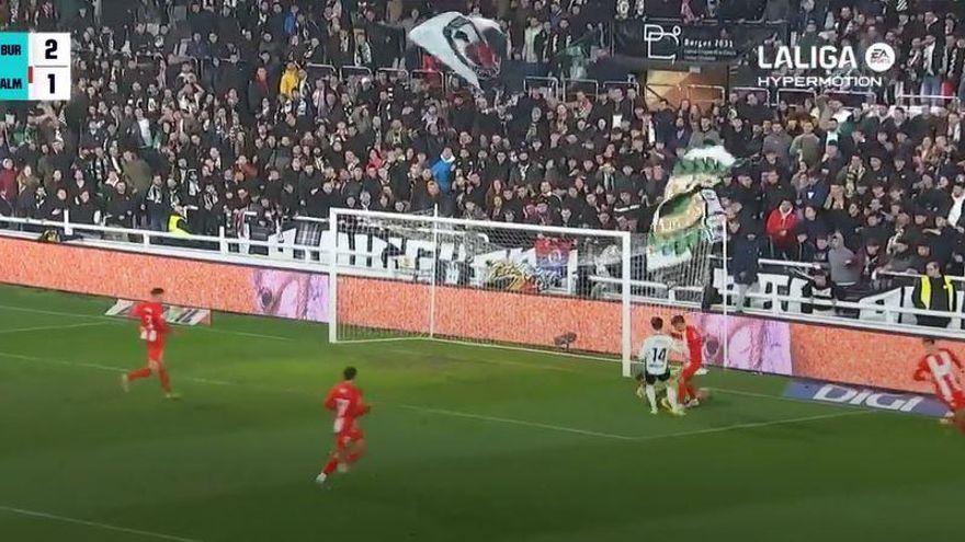 El 3-1 del Burgos en el Burgos 3-1 Almería de la jornada 32 de LaLiga Hypermotion