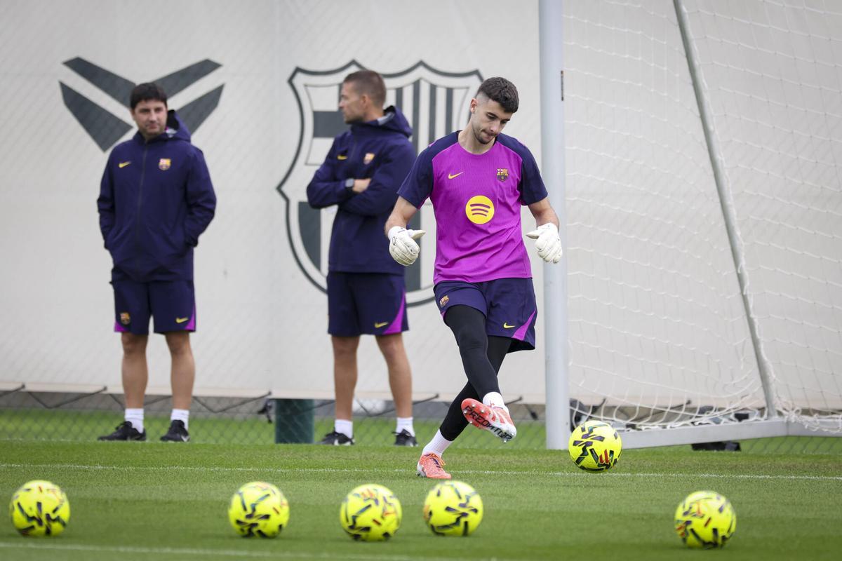 Joan Garcia, en el entrenamiento del sábado.
