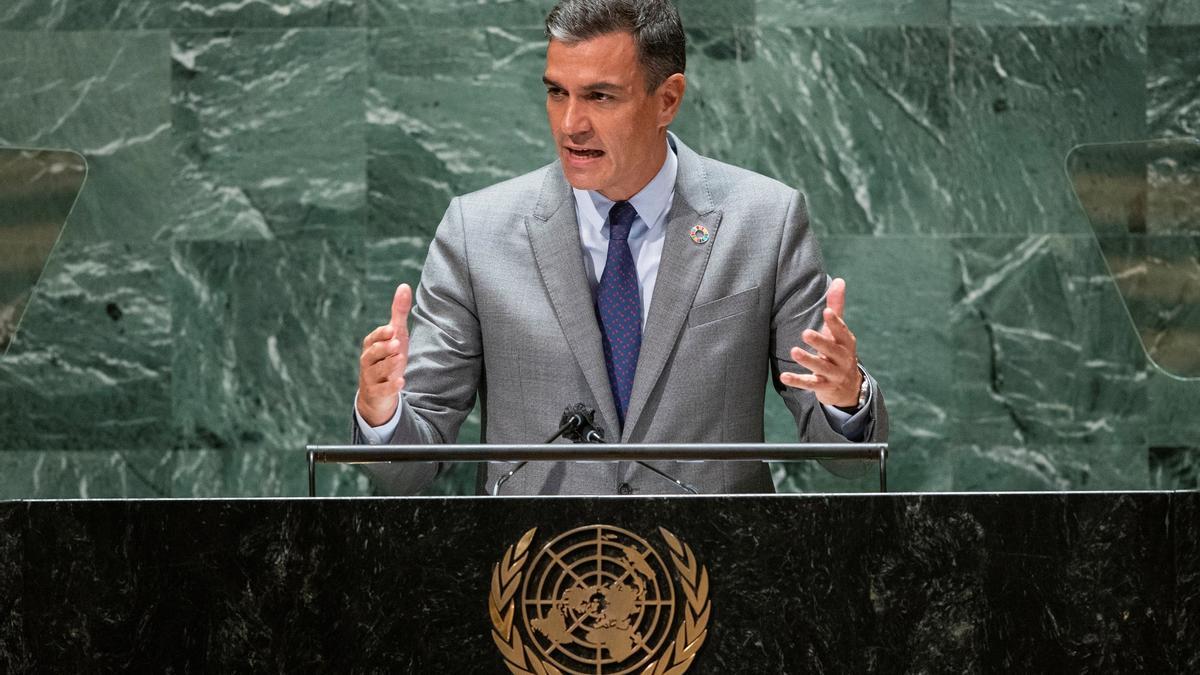 Pedro Sánchez, durante su intervención en la Asamblea General de la ONU