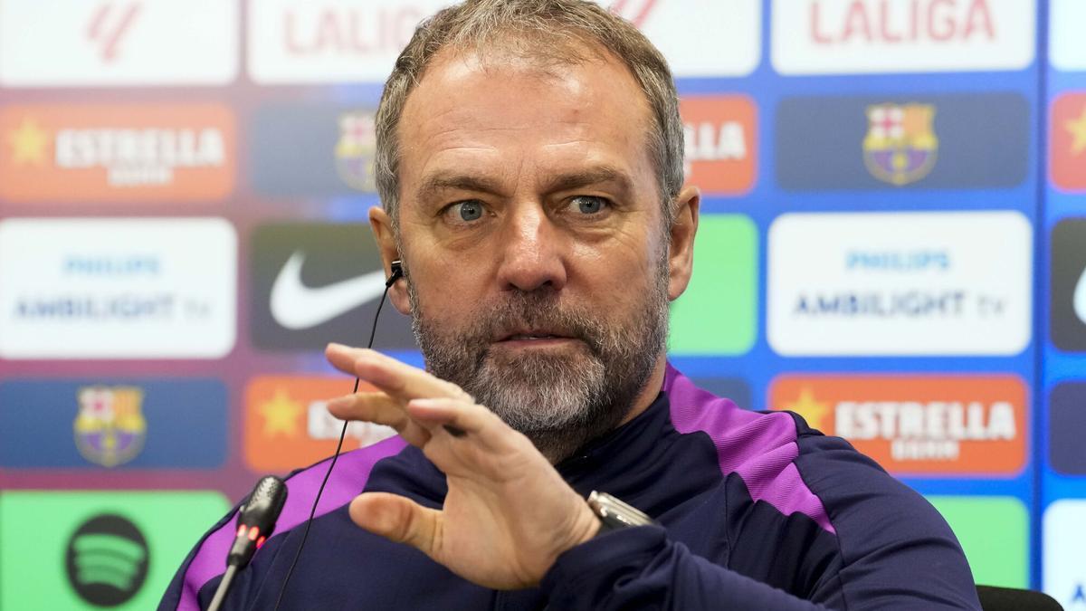 Hansi Flick, durante la rueda de prensa ofrecida tras el entrenamiento del primer equipo del FC Barcelona.