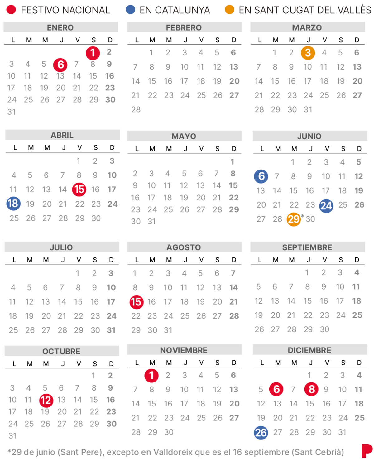 Calendari laboral de Sant Cugat del Vallès del 2022 (amb tots els dies festius)