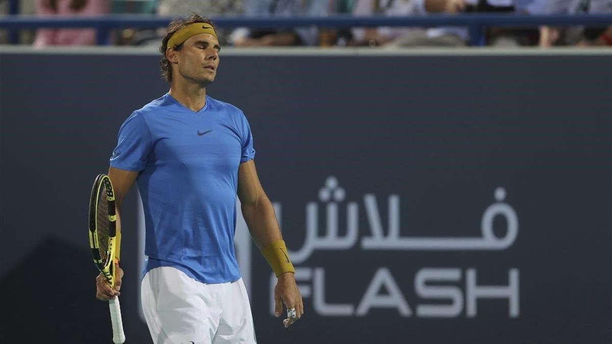 Nadal, en el duelo contra Kevin Anderson en Abu Dabi.