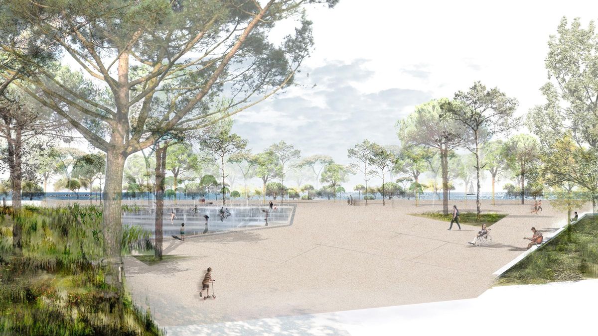 Laguna con juegos de agua prevista en el paseo marítimo de la Mar Bella, a la altura de Selva de Mar