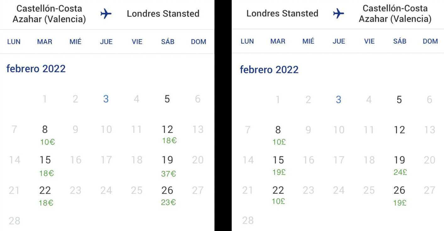 Conexiones aéreas entre Castellón y Londres durante el mes de febrero